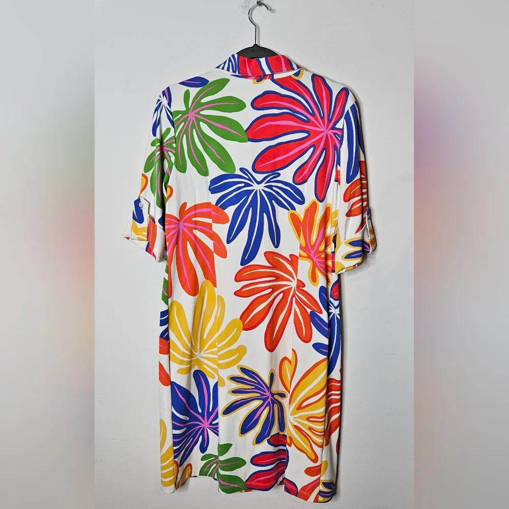 J. McLaughlin Floral Colorful Catalina Cloth Womens LG Collar Shift Dress RARE - Picture 5 of 5
